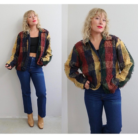 BSA Womens Plaid Textured Button Up Jacket Size L Multi Color - Picture 7 of 7